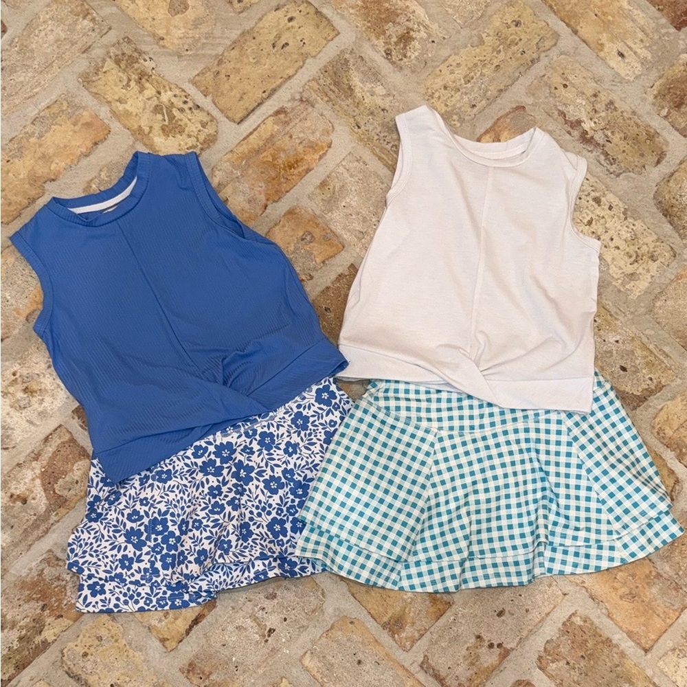 Blue and White Sleeveless Tank Tops with skirt